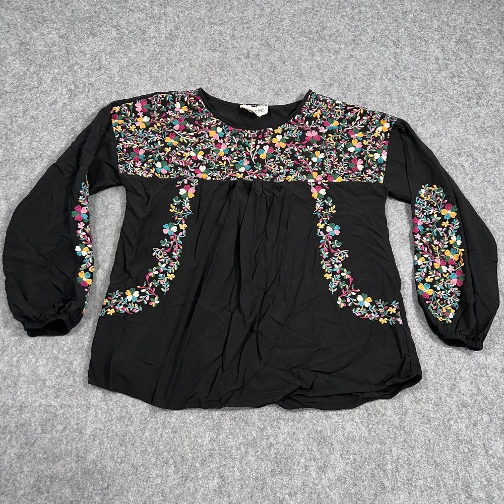 Savanna Jane Better In Black Embroidered Floral Blouse Women's Size Medium